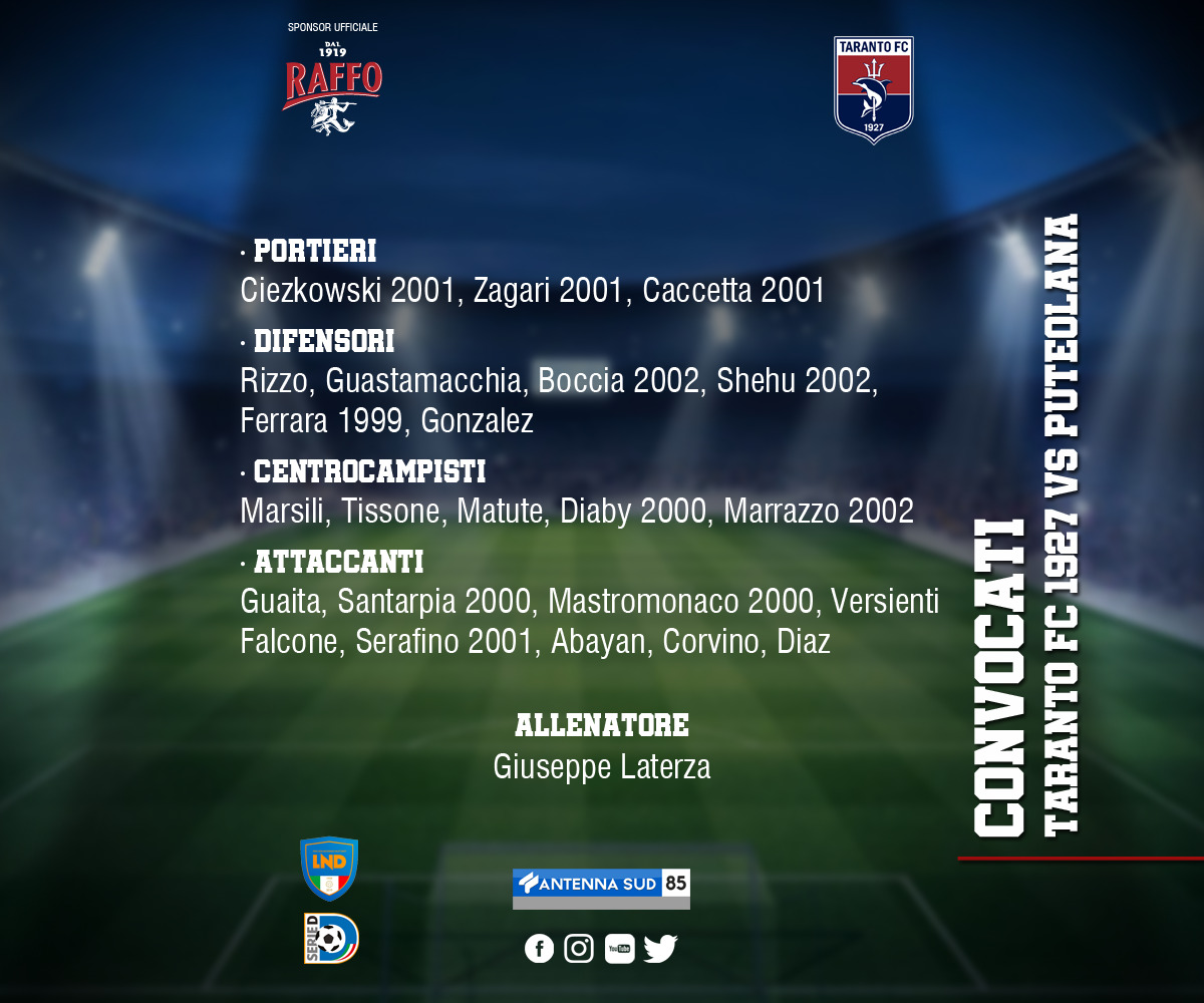 Taranto FC- Puteolana: i convocati