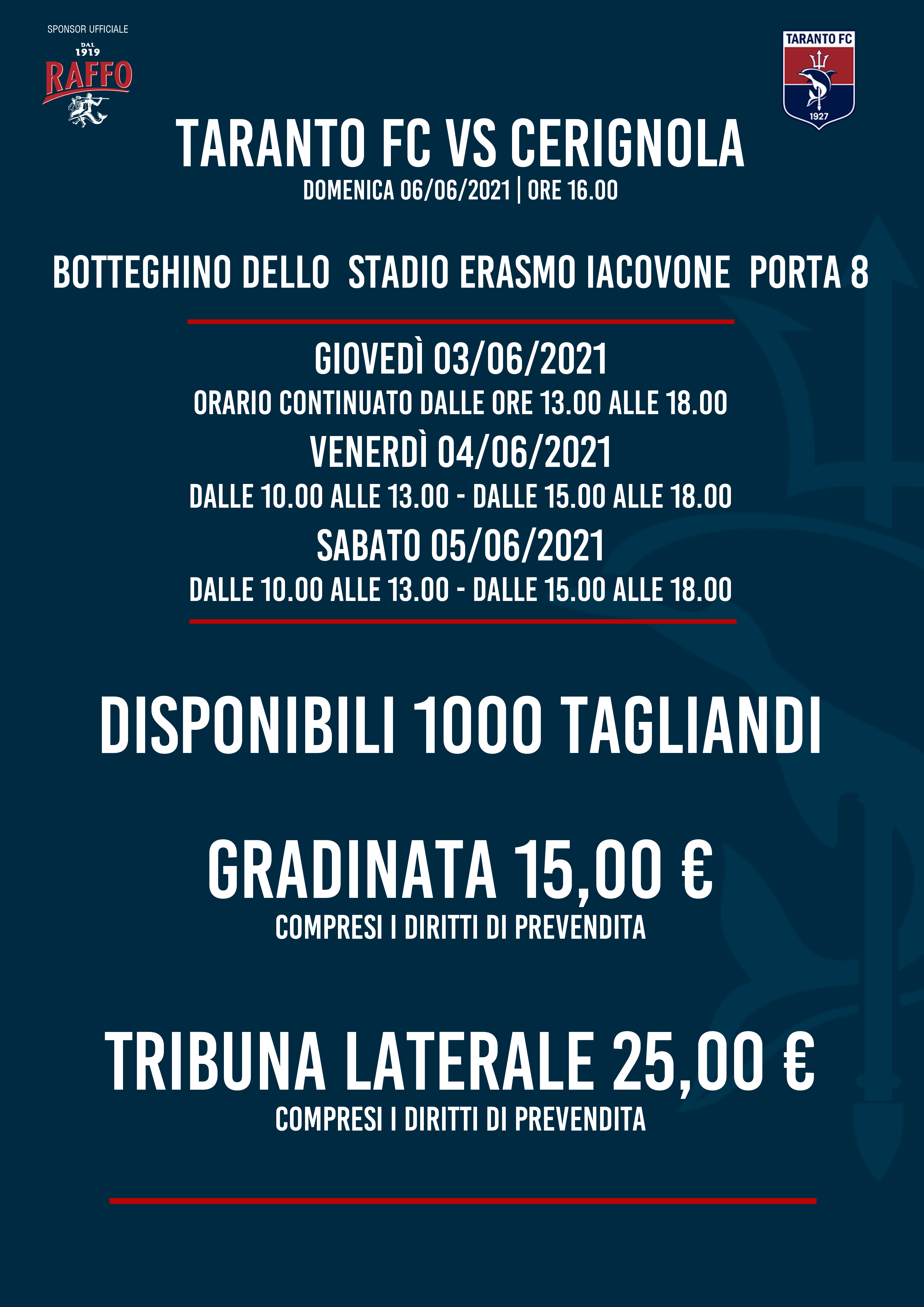 Taranto F.C.- Cerignola: info vendita biglietti