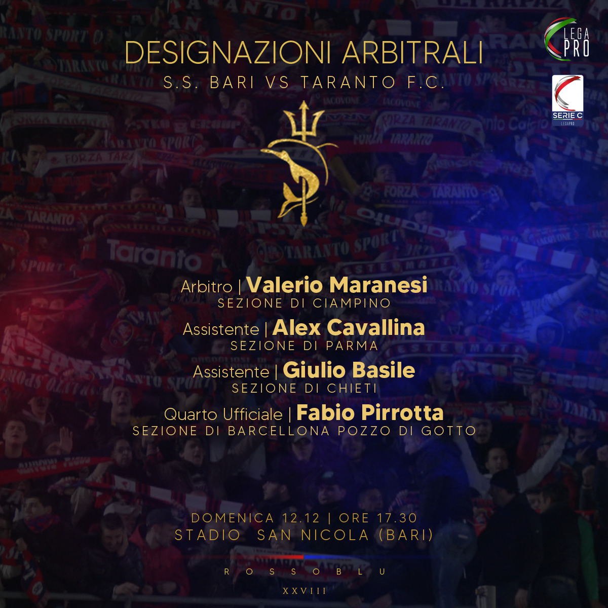 Bari – Taranto FC: le designazioni arbitrali