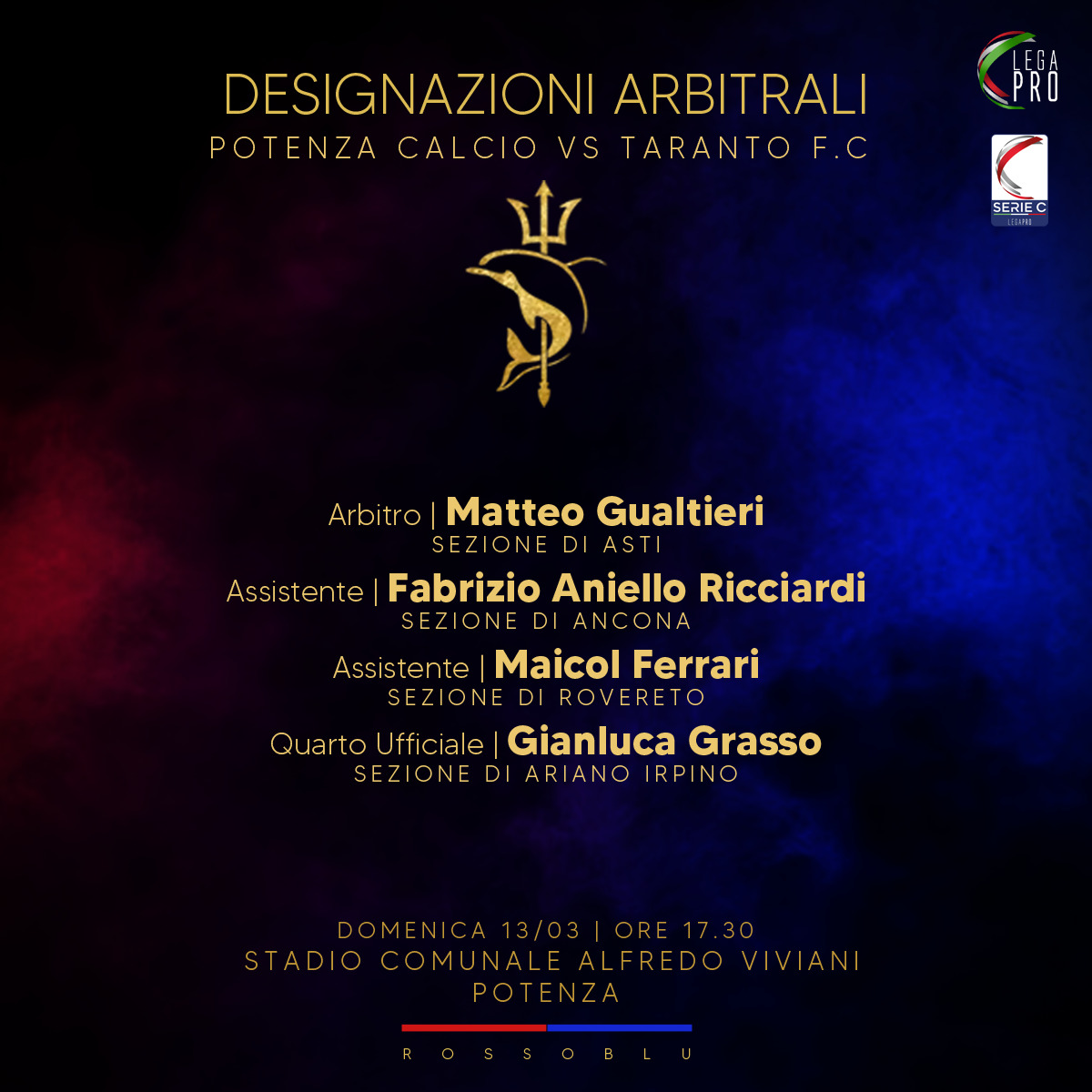 Potenza Calcio- Taranto FC: le designazioni arbitrali