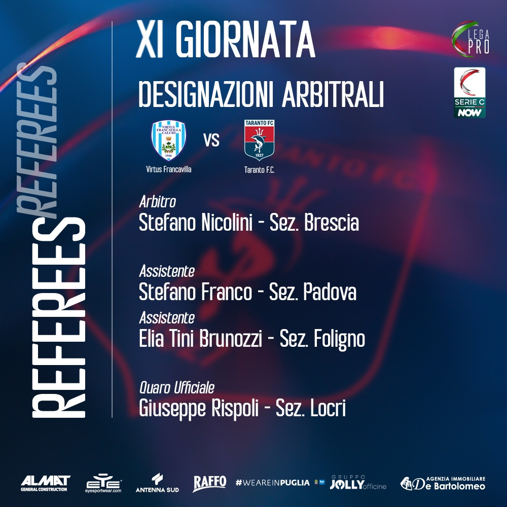 DESIGNAZIONI ARBITRALI – XI GIORNATA