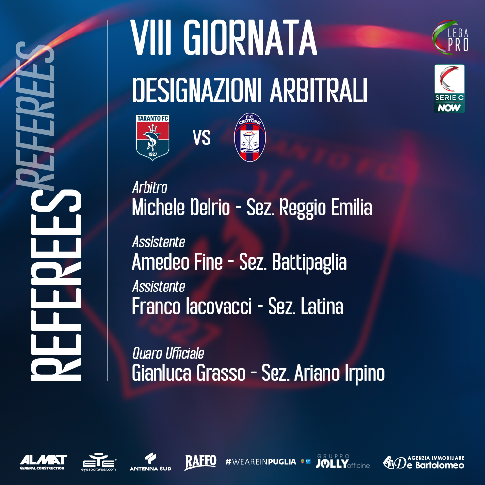 DESIGNAZIONI ARBITRALI – VIII GIORNATA