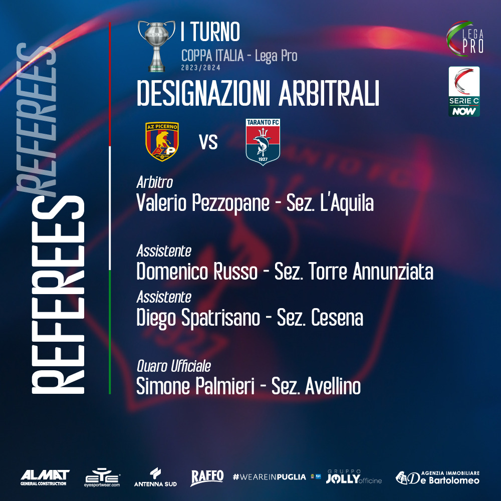 DESIGNAZIONI ARBITRALI – I TURNO COPPA ITALIA