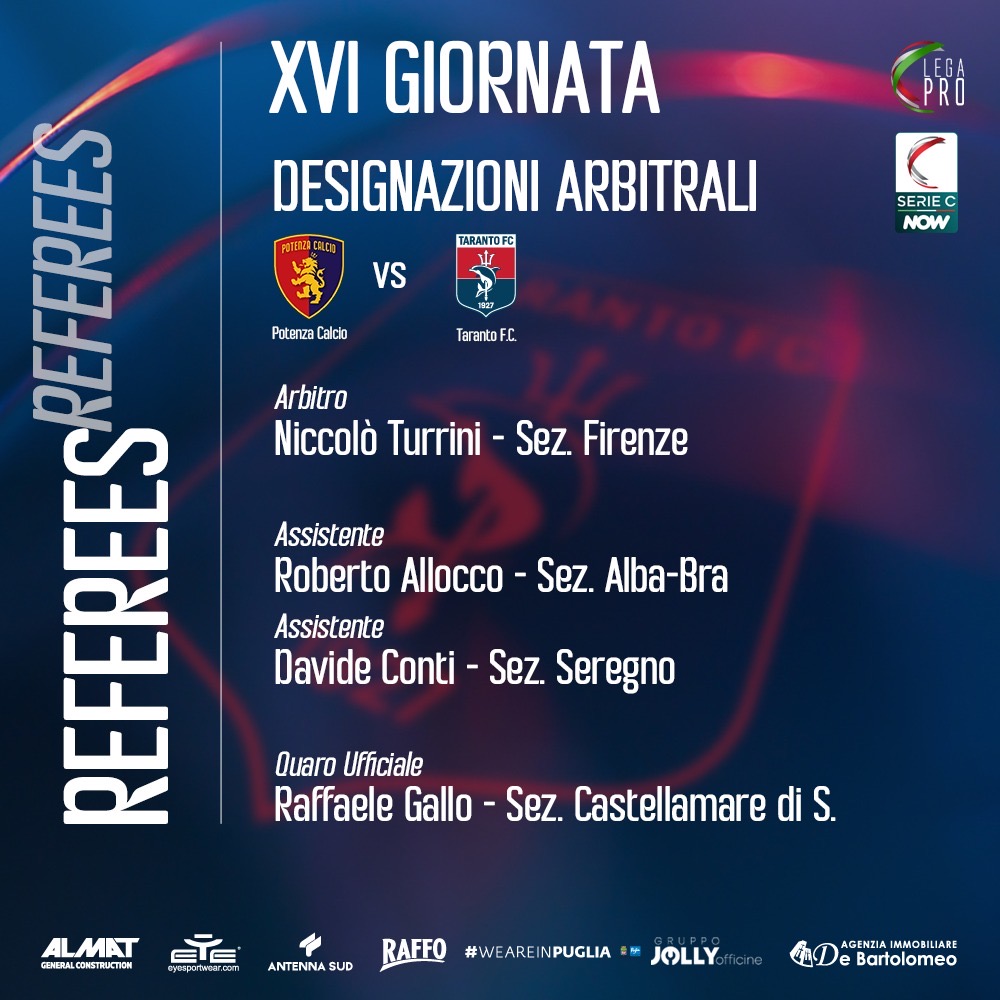 DESIGNAZIONI ARBITRALI – XVI GIORNATA