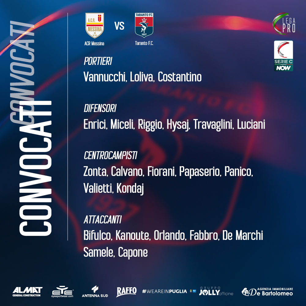 I CONVOCATI ROSSOBLÙ PER MESSINA-TARANTO