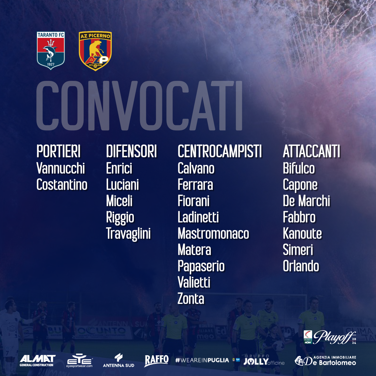 I CONVOCATI ROSSOBLÙ PER TARANTO-PICERNO